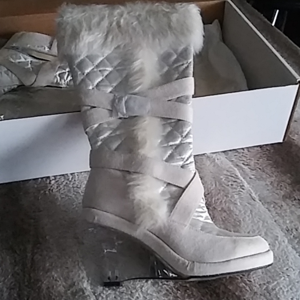 Italian Off White Boot Clear Heel